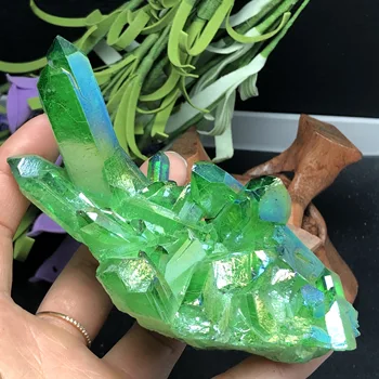 

Green Aura Crystal Cluster Angel Aura Titanium Crystal Stunning Rainbow Specimen Minerals Reiki Healing Chakra