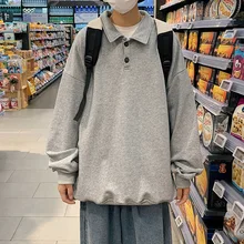 Juventude sólida coreano harajuku retalhos hoodies outono pulôver camisolas casuais turndown collar roupas