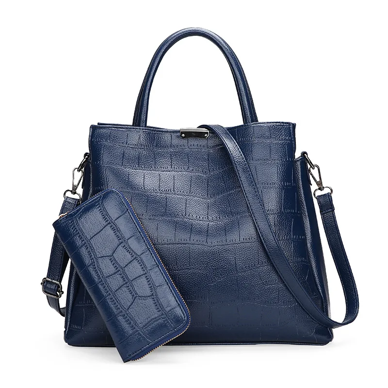 

Women's Handbag 2017 Europe And America-Style Stone Pattern Shoulder Bag Two-Piece Set Different Size Bags Send Wallet