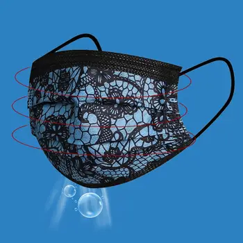 

10/50pcs Adult Fashion Lace Disposable Three Layer Breathable Face Mask Lace Washable Face Mask Reusable Black Breathable Masks