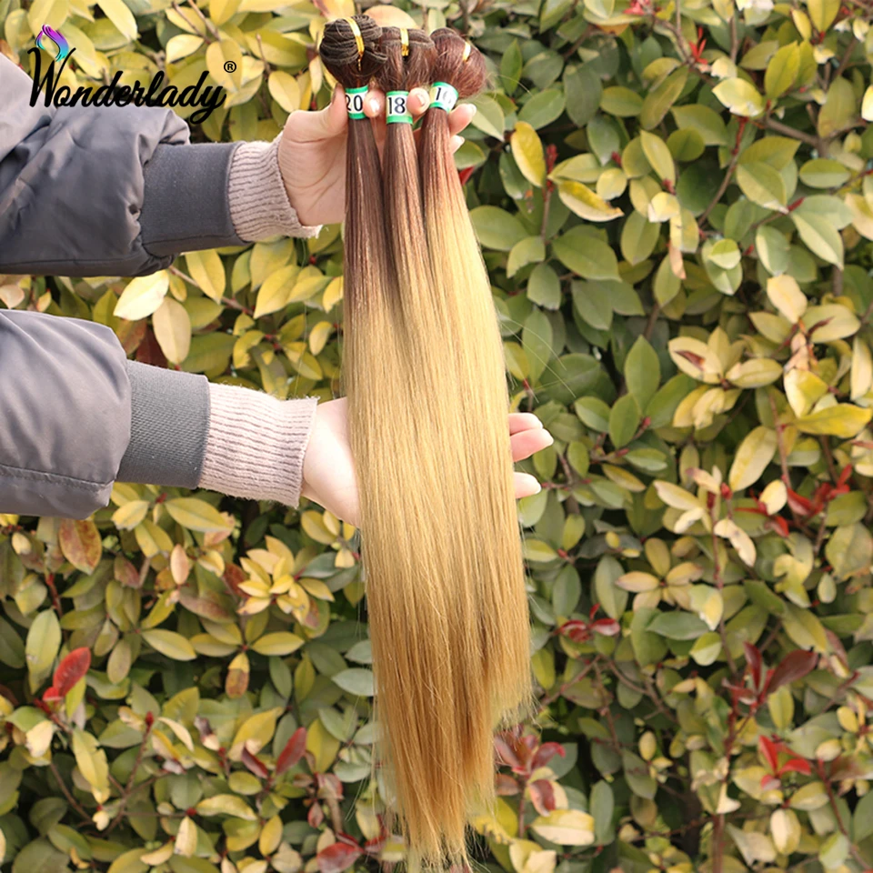 WonderLady Synthetic Hair Weave Bundles Straight 16 18 20inch 70g Ombre Hair Extensions Double Drawn Weft Bundles For Women