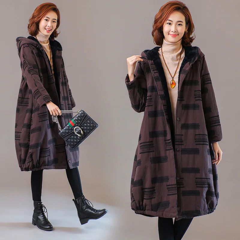 

New Style Korean-style-Style Loose-Fit Hooded plus Velvet Cotton-padded Clothes Mid-length Solid Color Warm Comfortable 2018 Win