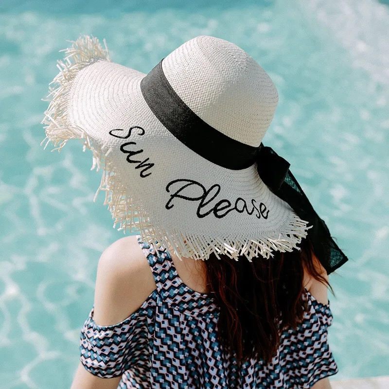 Lafite straw hat women's summer beach hat beach vacation visor travel Joker folding sunscreen hat