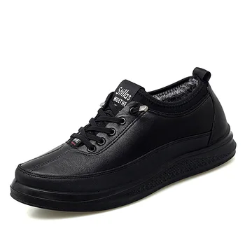 

Men Winter Shoes High Quality British Business Style Men's Leather Shoes Plush Keep Warm Casual Flats Leather Shoe