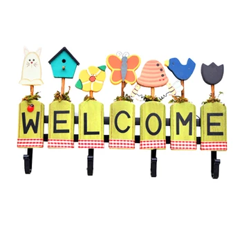 

Decorative Welcoming Letter Hanging Porch Organizer Wooden Cute Butterfly Bee Pattern Space Saving Home Wall Hook Craft