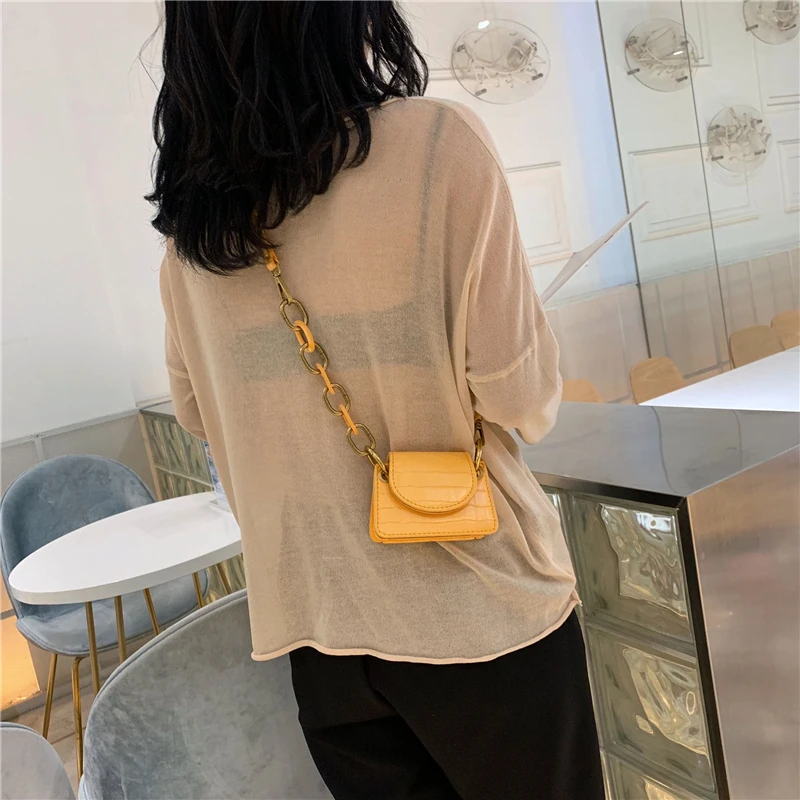 

Stone Pattern PU Leather Crossbody Bags For Women Thick Chain Design Shoulder Messenger Bag Lady Mini Tote Lipstick Handbags
