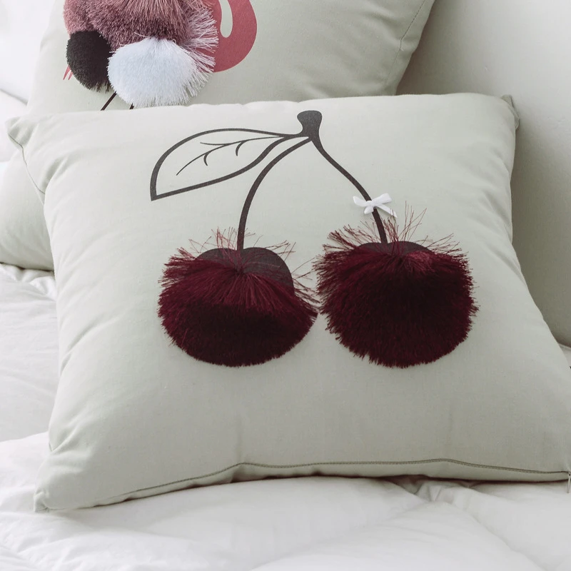 Нордический хлопок ручной работы печатных плюшевый диван подушка розовый милый девочка дети украшение дома подушка Кролик вишня фламинго