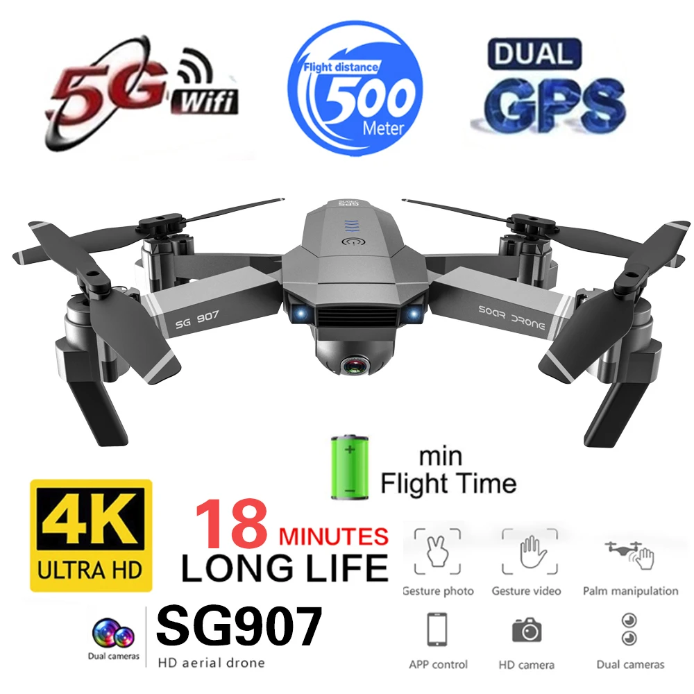 SG907 игрушка Drone переносной зарядной станции 4K Камера 5G Wi-Fi и 2,40 ГГц Бла(беспилотный летательный аппарат и gps Функция 4CH 6-осевой игрушка полета и профессиональные Дроны для малыша от радости