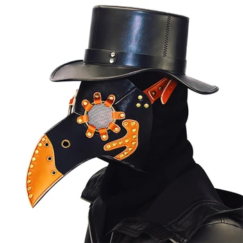 

Industrial Retro Parrot Mask Cosplay Anime Gothic Plague Doctor Masks Steampunk Black Leather Beak Mask Halloween Mascarillas