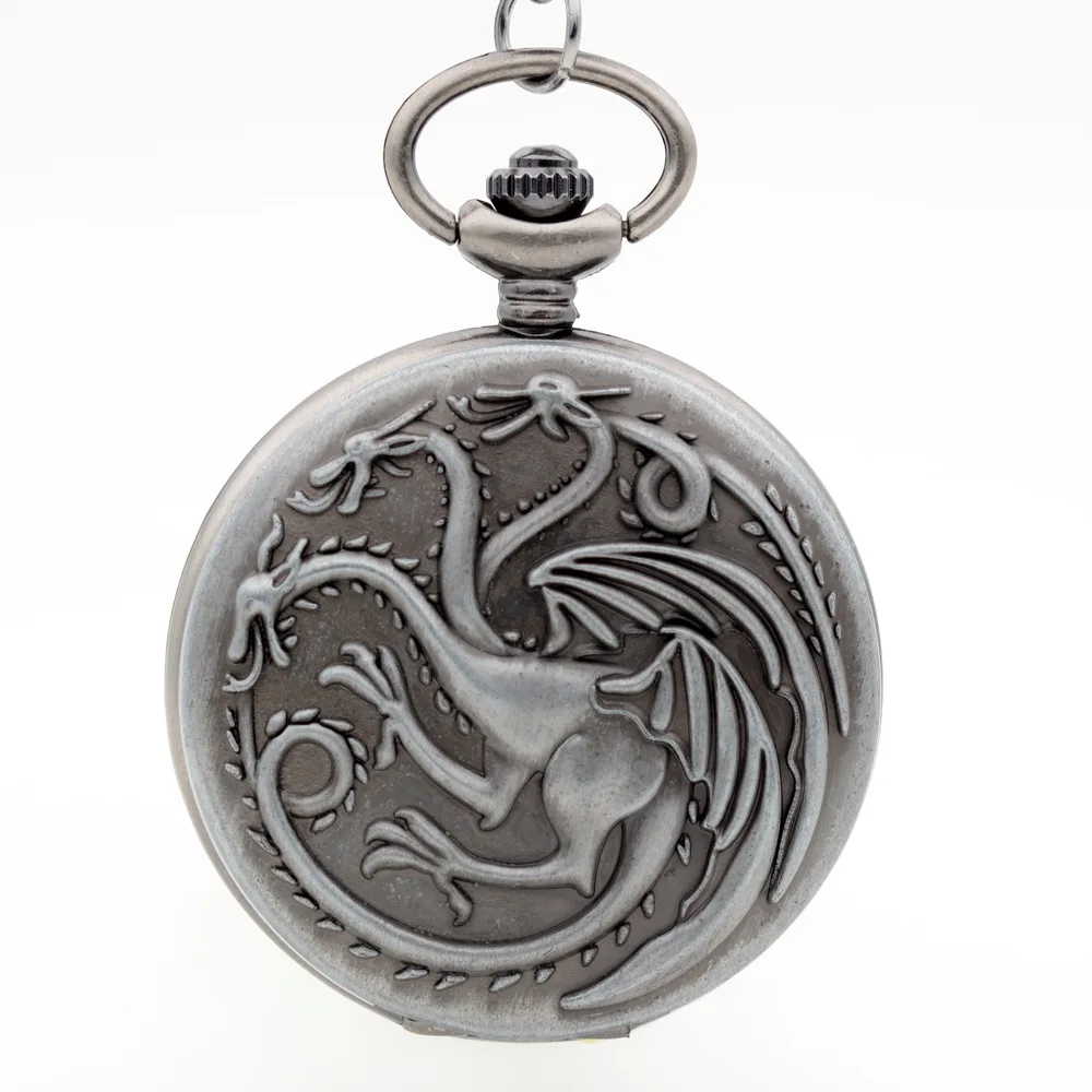 

Game of Thrones Dragan Pattern House Targaryen Symbol Vintage Quartz Pocket Watch Necklace Christmas Gifts for Men Women Cosplay