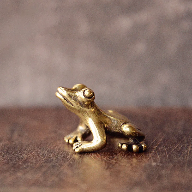 Retro copper frog figurines miniature desktop ornament decorations accessories metal brass animal toad tea pet decors ornament crafts miniature ornament miniature figurines