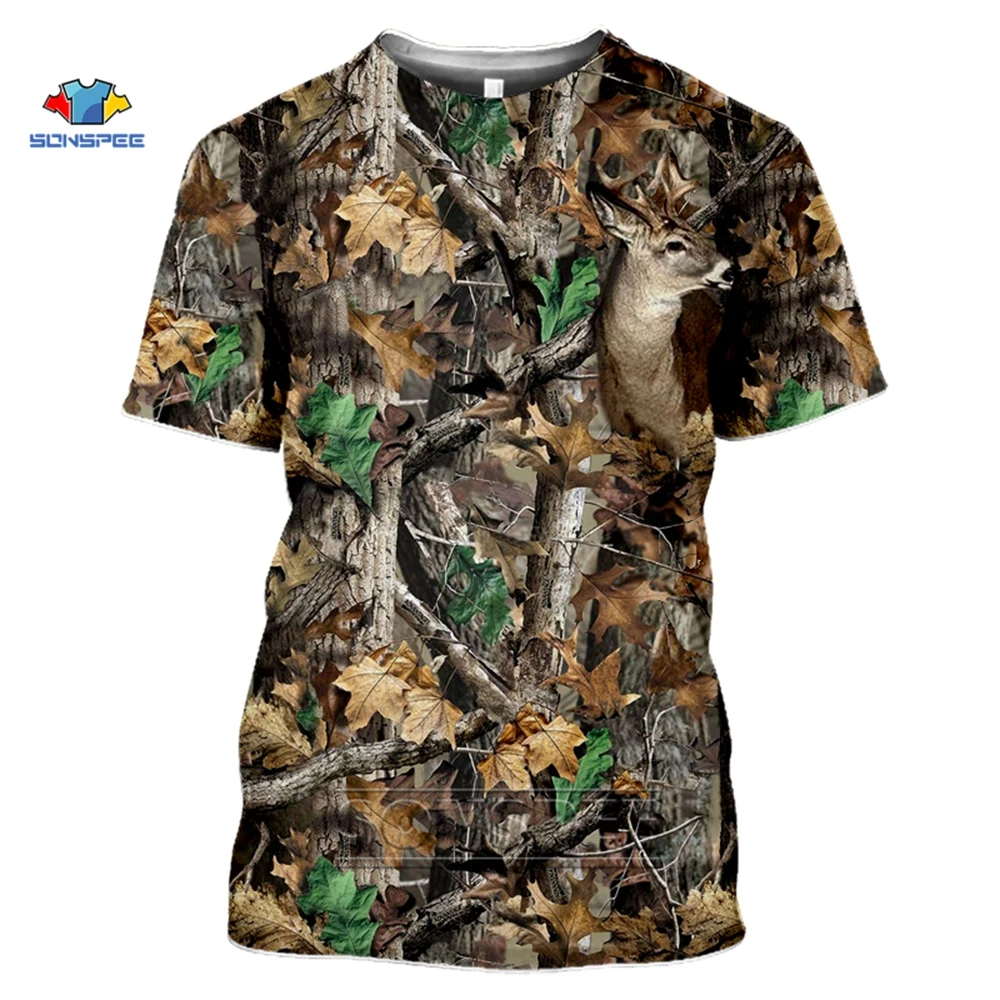 SONSPEE Outdoor Hunting Camouflage T-shirt Men 3D Print Summer Cool Military Tops Sport Camo Camp Gym Tees Shirts Mens Clothes | Мужская
