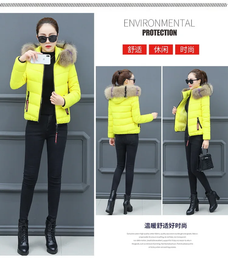 Korean-style Short Cotton-padded Clothes Women's Winter Korean-style Fashion Large Fur Collar Cotton Coat Large Size Warm Cotton