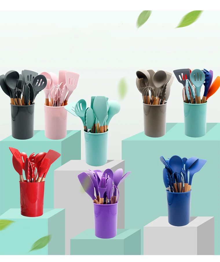 Silicone cozinhar ferramentas utensílios de cozinha conjunto resistente ao calor cozinha antiaderente utensílios de cozinha com caixa de armazenamento