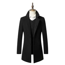 Мужское пальто высокого качества, зимнее мужское повседневное пальто, однотонное длинное пальто, Мужская Уличная Зимняя шерстяная куртка