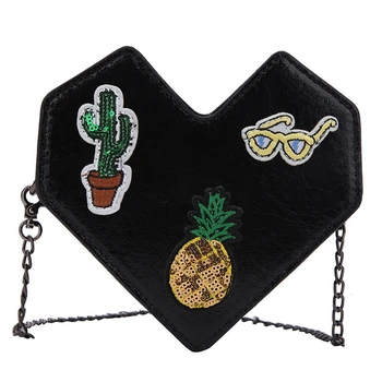 

AUAU-Heart-Shaped Chain Bag Fashion Sequins Pineapple Girl Messenger Bag Wild Shoulder Bag