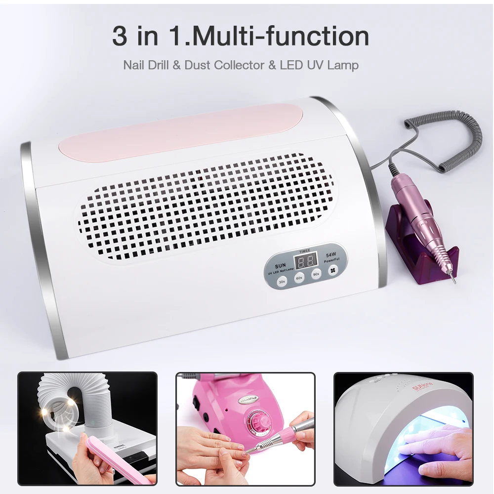  3-IN-1 54W Nail LED UV Lamp Vacuum Cleaner Suction Dust Collector 25000RPM Drill Machine Pedicure R - 4000341376137