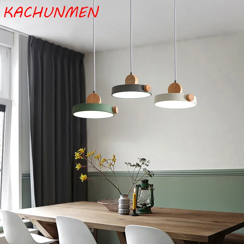 

Designer Nordic simple Wood Round Pendant Lights led Aluminum fixture Kitchen Island bar hotel home decor