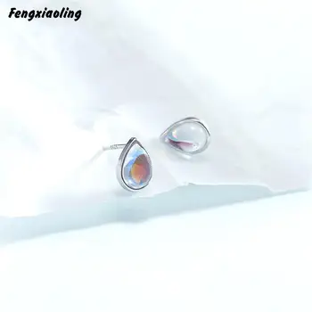 

Fengxiaoling 2020 Trendy Jewelry 925 Sterling Silver Moonstone Stud Earrings Small Water Drop Earrings For Women Dropshipping