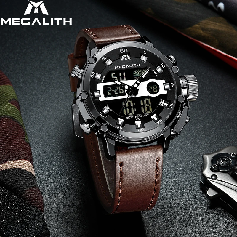 Relogio Masculino Megalith Men Dual Dispay Watch Men Multifunction Waterproof Luminous Sport-2