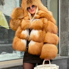 

Winter Fashion Real Red Fox Fur Jacket with Lapel Collar Trendy New High Quality Genuine Fox Fur Coat Whole Skin Fur Overcoats