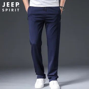 

JEEP SPIRIT Summer New Sweatpant Men Spring Thin Elastic Trousers Men Casual Loose Streetwear Straight Sports Stretch Pants Men