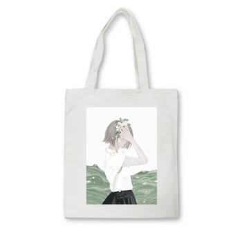 

Canvas Large Shoulder Bag Women Cotton Shopping Bags Double Strap Casual Bag Girl School Book Bag Foldable Eco Bag Korean