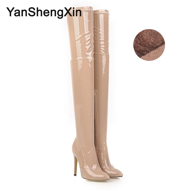 Apricot Fur YANSHENGXIN; женские ботинки; очень мягкие растягивающиеся ботинки из лакированной кожи на заказ; женские туфли-лодочки на высоком каблуке 11,5 см - Цвет: Apricot Fur