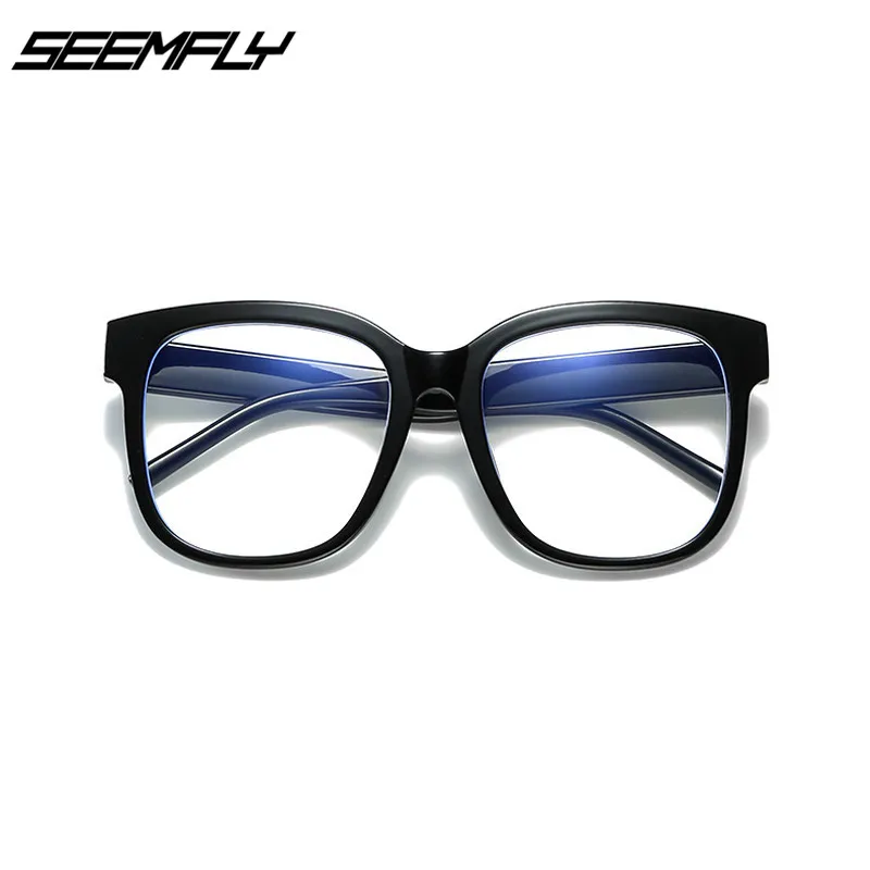 SEEMFLY Black frame glasses female big box plain face anti-blue light glasses retro big face net red with flat mirror computer