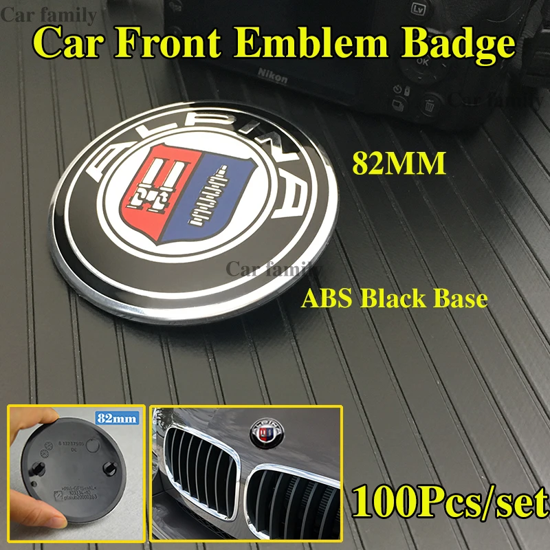 

100pcs/set Car Front Boot Rear Trunk Logo Stickers Black Base 2pins For bmw 82mm Auto Emblem Badge Hood Bonnet caps ABS No Expoy