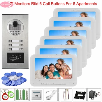 

7inchs Video Intercom For Apartments Access Control 6 Monitors Video Door Phone Intercom System Door Station For Video Intercom