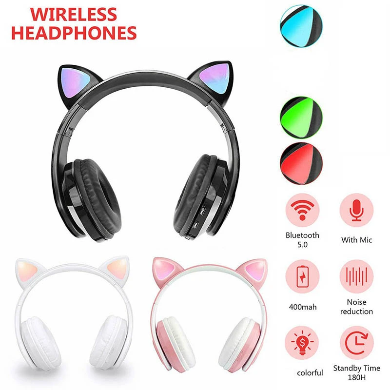 auriculares inalambricos p39m para ninos y ninas cascos con bluetooth de gato oreja luces led 400 mah con microfono