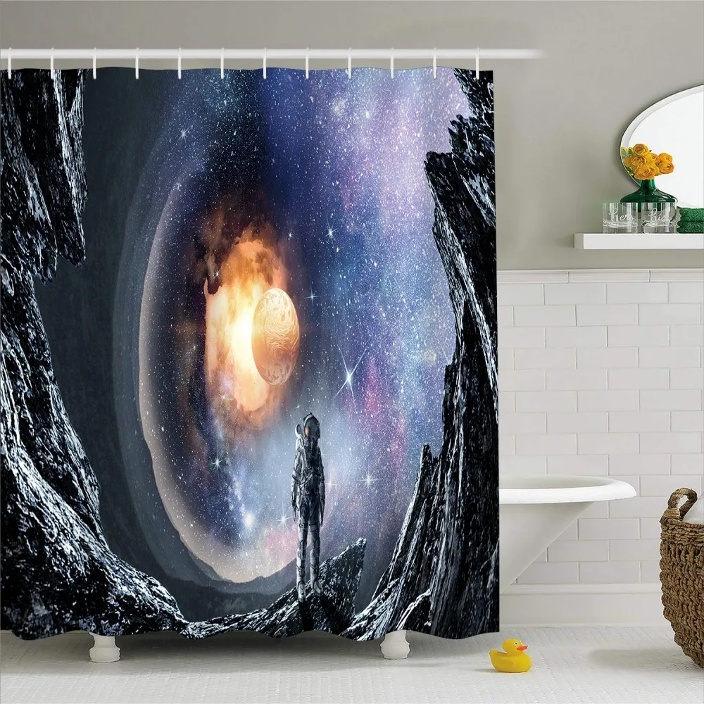 Cosmic astronauts Bath Decor Shower Curtain Design Polyester Waterproof Hooks