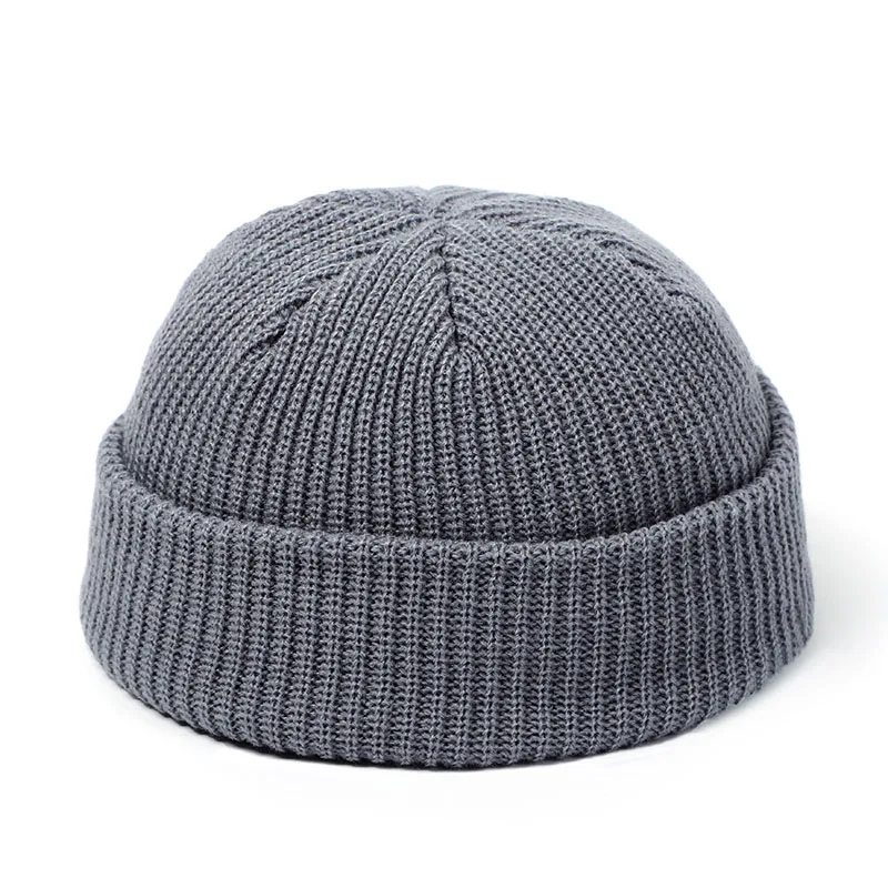 Hemp Grey Вязаная шапка мужская, мужская кепка с черепом,шапка женская зимняя теплая ретро кепка без козырьков, мешковатая кепка с дыней, черные манжеты, шапки-бини для мужчин - Цвет: Hemp Grey