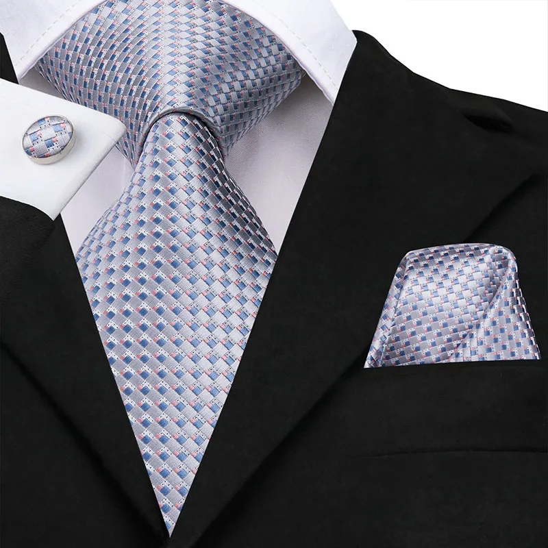 SN-3231 Hi-Tie классический серый галстук для мужчин Шелковый жаккардовый тканый галстук Hanky запонки набор для мужчин дизайнерские модные шелковые галстуки SN-1466 - Цвет: SN-3231