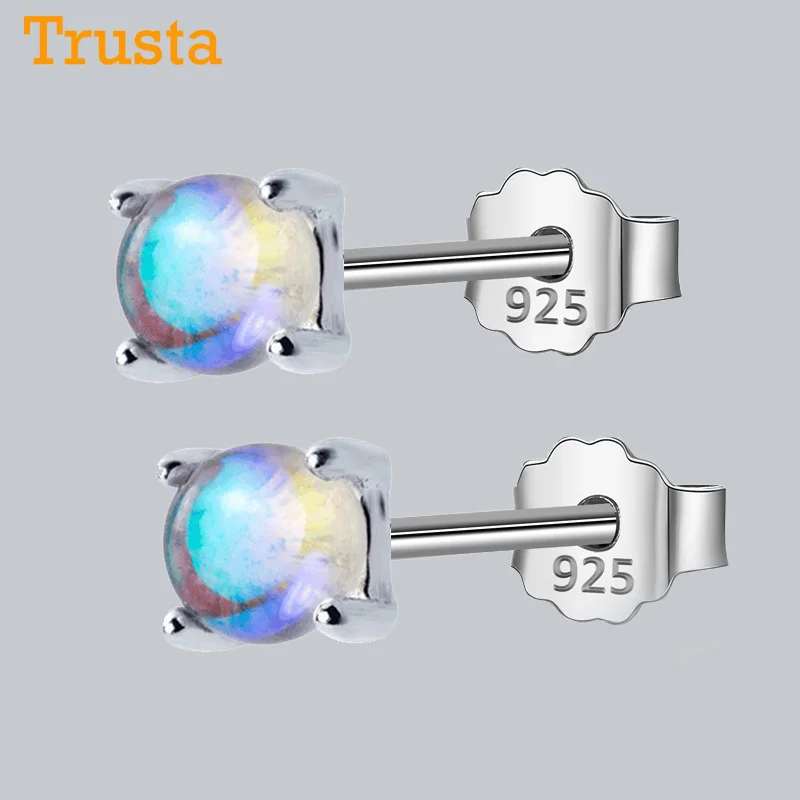 Trustdavis 925 Твердые Настоящее Стерлинговое Серебро небольшой градиент Цвет состав Стекло серьги гвоздики для женщин, подарок для девочек DA48