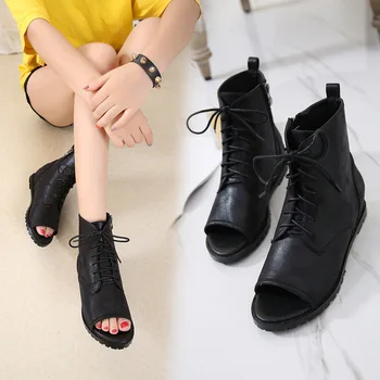 

2019 summer high-top fish mouth women's boots flat bottom comfortable Roman women's shoes women's boots