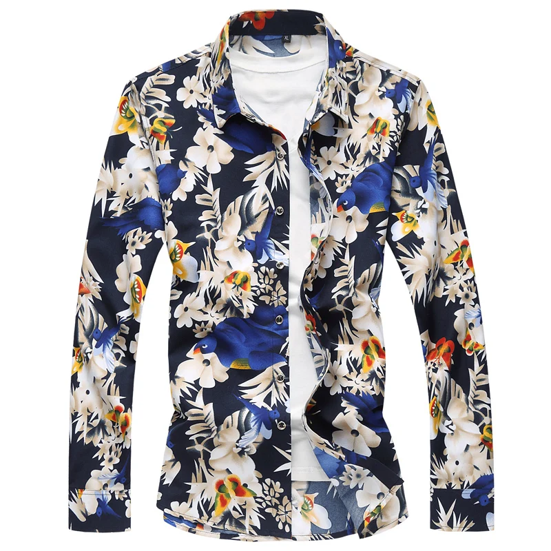 

2020 Autumn Spring Clothes Shirt Men Long Sleeves Blouse Big Size M-5XL 6XL 7XL Print Hawaiian Beach Casual Floral Shirt For Man