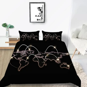 

World Map Bedding Set King Fantasy Fashionable Creative Duvet Cover Black Queen Twin Full Single Double Unique Design Bed Set