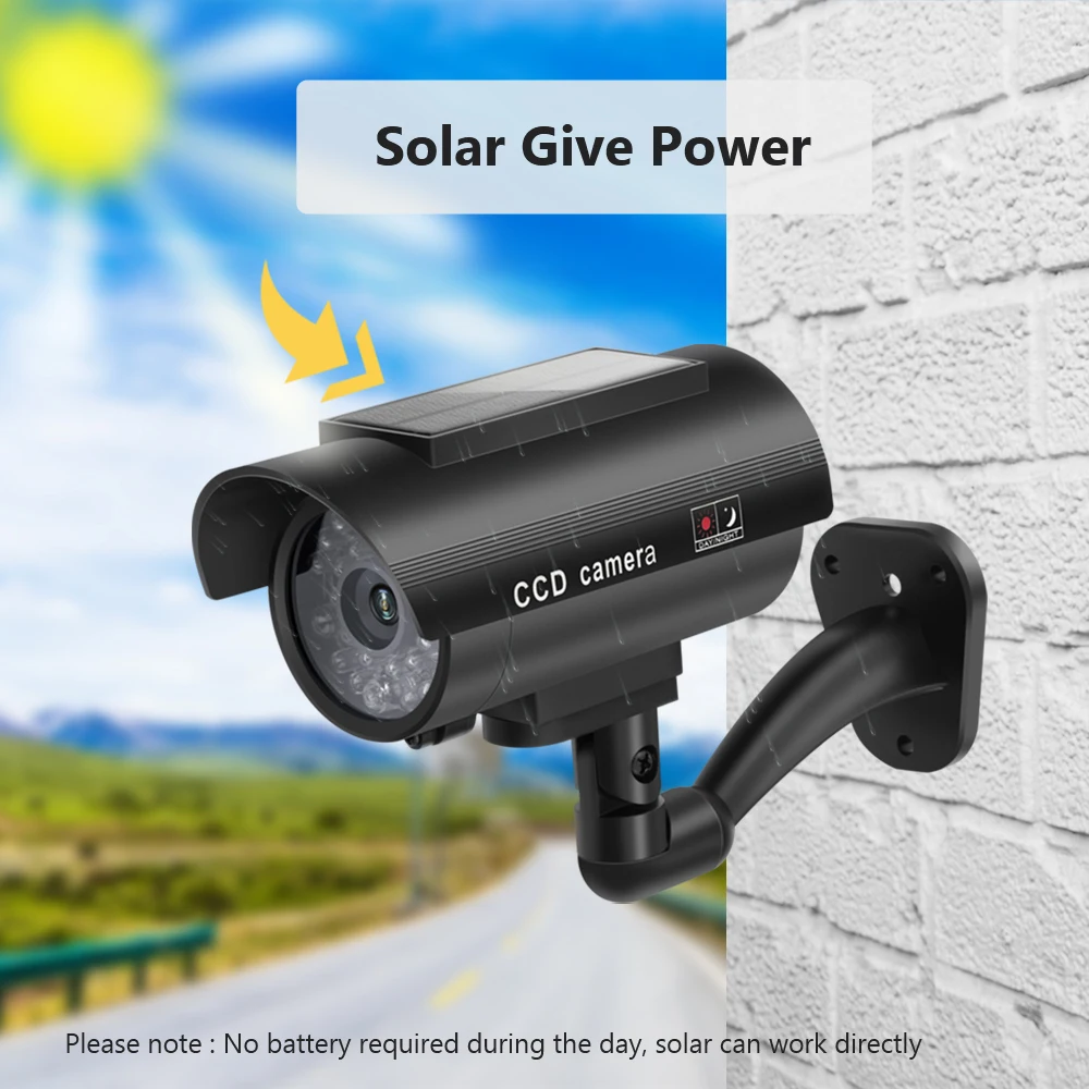 Falsa cámara de energía Solar al aire libre de cámara simulada seguridad impermeable CCTV vigilancia bala con luz LED para destellear