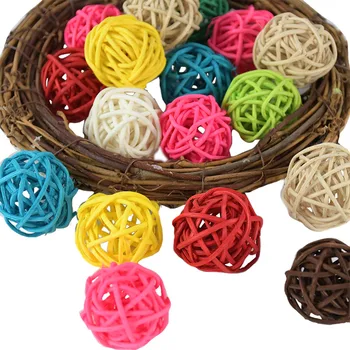 

20pcs 3cm Colorful Artificial Straw Ball Round Shape Christmas Rattan Balls For Wedding Birthday Party Decor Mini Sepak Takraw