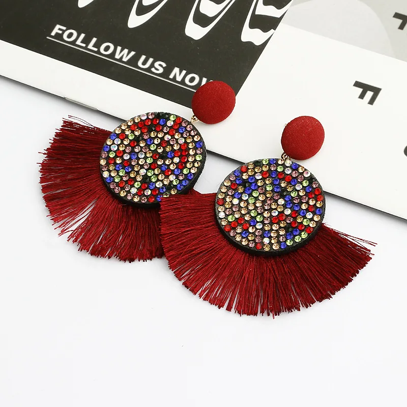 

Big Crystal Tassel Earrings For Women Vintage Dangle Round Earing Fashion Jewelry
