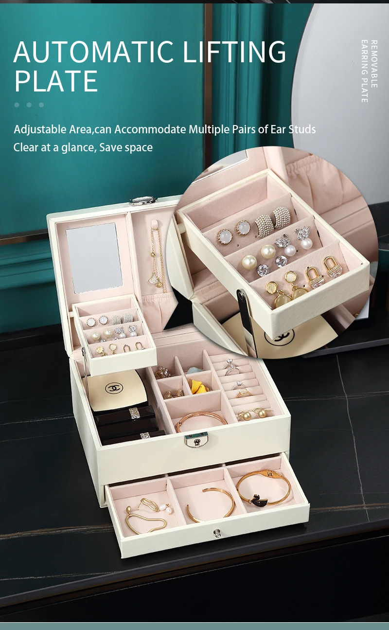 Jewelry Box Organizer 3 Layers Leather Drawer Storage Gift Display Case For Earrings Necklace Holder Jewellery Packaging Boxes