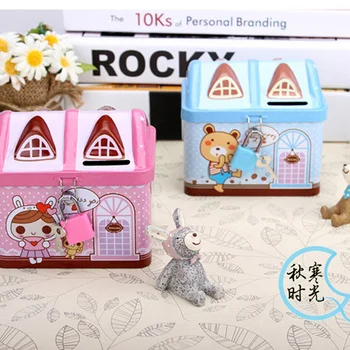 

Cute Locked Pink House Piggy Bank Cartoon Lockable Bear Money Box Cartoon House Money Saving Box for Kids with Key Lock II50CQG