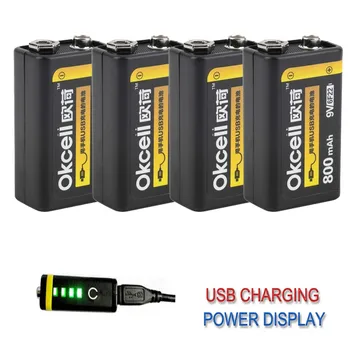 1/2/4 PCS OKcell 9V 800mAh USB Rechargeable Lipo Battery for RC Helicopter Drone Model Microphone DIY Accessories Spare Parts 1