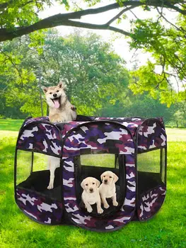 

Camouflage Folding Washable Octagonal Pet Tent Outdoor Cat Bed Kennel Dog Cage Waterproof Fence Dog Cat Playpen Crates Portable