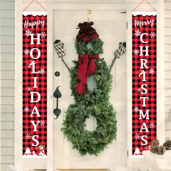 

Merry Christmas Porch Sign Couplet Hanging Banners for Holiday Home Indoor Outdoor Decoration