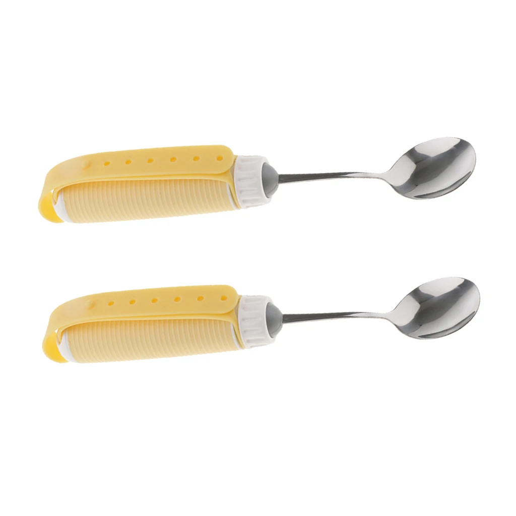 2pcs Flexible 360° Rotating Swivel Spoon Utensil Eating Aids With Portable Strap Handle For Disabled, Elders, Children