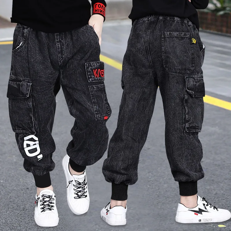 Obtenga esto Fashiona-pantalones vaqueros de tela vaquera con letras estampadas para niños y adolescentes, ropa deportiva para niños de 3 a 13 años, Primavera jYQOM6Qn1zW