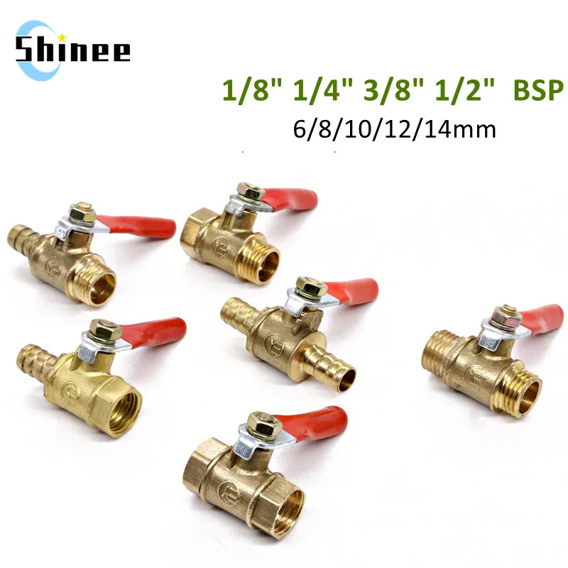 Brass Barbed ball valve 1/8 3/8&rsquo;&rsquo; 1/4&rsquo;&rsquo; Male FemleThread Connector Joint Copper Pipe Fitting Coupler Adapter 8/10/12mm Hose Barb hose pipe fitting,pipe fitting,ball valve,water pipe fitting